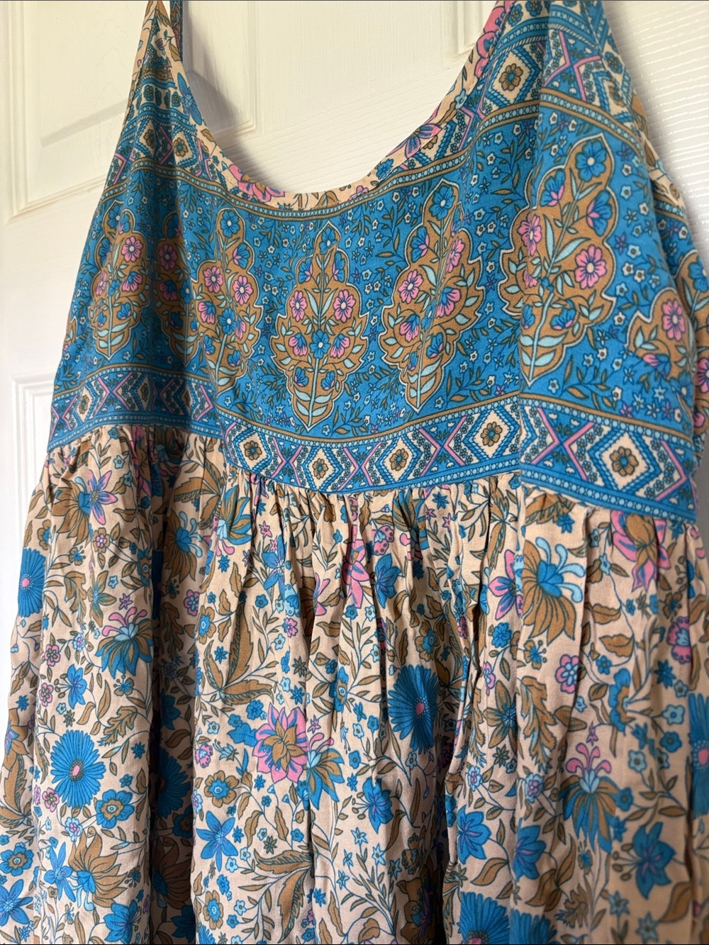 Bohemian Midi Blue Floral Spaghetti-Strap Sundress - Picture 2 of 3
